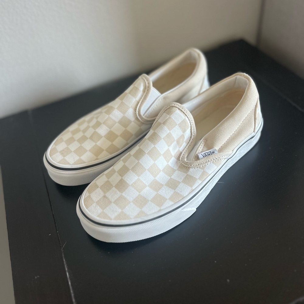 Vans Cream and White Checkered Slip-Ons